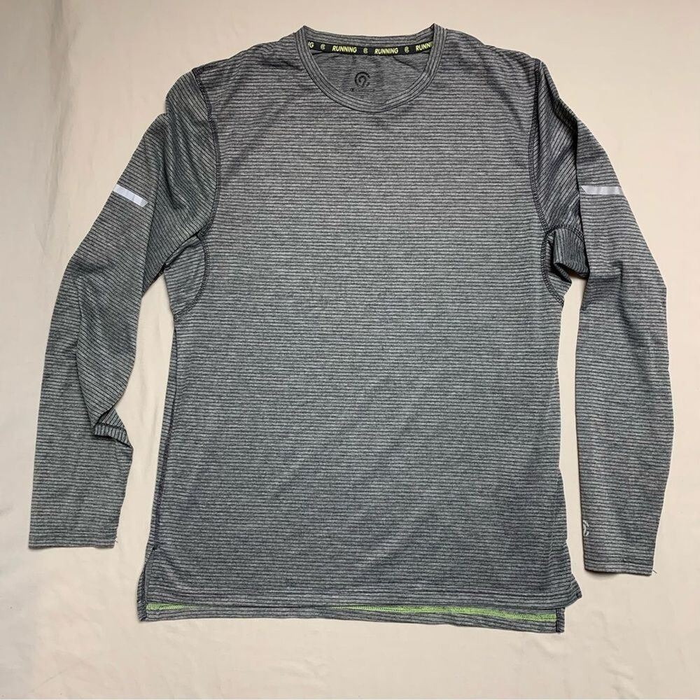 CHAMPION C9 Shirt Mens Medium Gray Striped Golf Top Running Long Sleeve Athletic